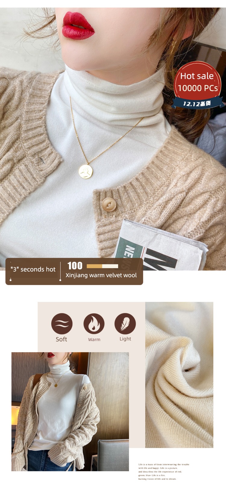 spring and autumn white Inner lap Foreign style Undershirt High collar sweater