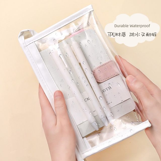 卡通透明笔袋大容量女纯色简约高颜值大学生日系化妆包收纳袋新款