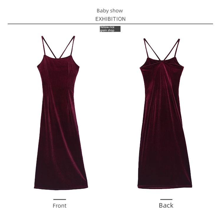 Late late Retro Whitening Straight collar backless velvet camisole