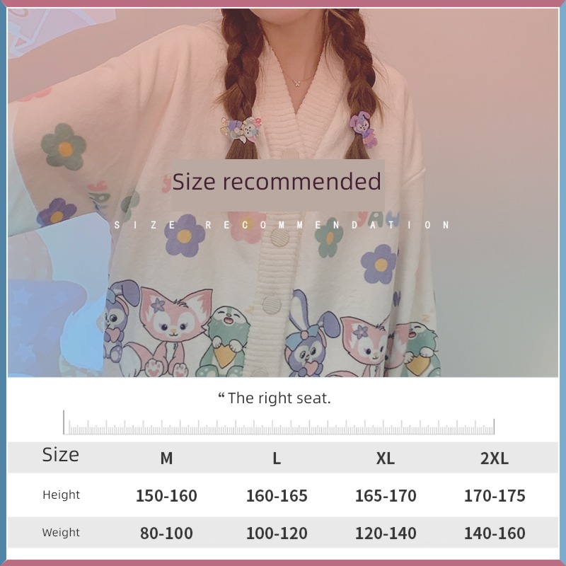female Autumn and winter thickening Cardigan Cartoon Flannel pajamas