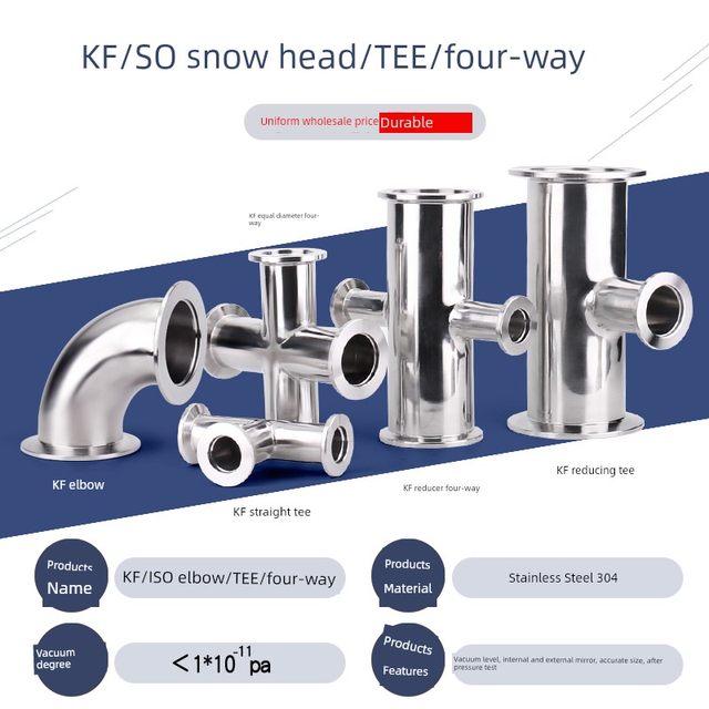Stainless steel 304 vacuum elbow 4-way 90-degree internal and external mirror polishing vacuum diameter tee KF16 KF25
