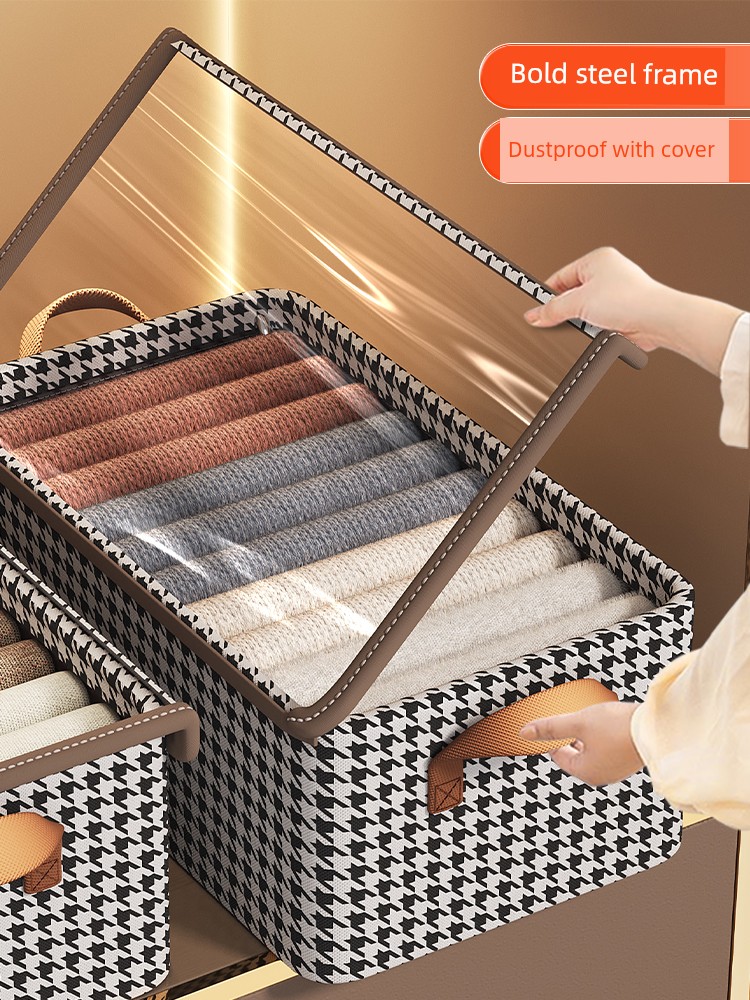 Houndstooth Wardrobe with Lid Foldable Layered Storage Box