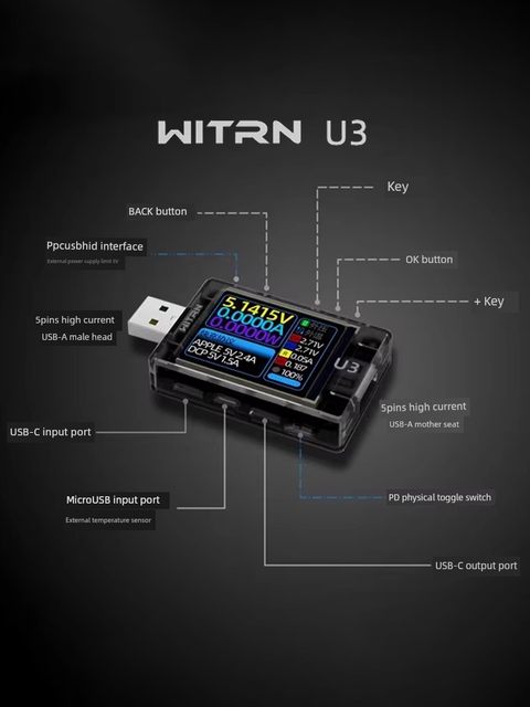 WITRN Weijian U3L Voltage Ammeter USB Tester PD3.1 Deception PPS Fast Charge UFCS Aging EPR