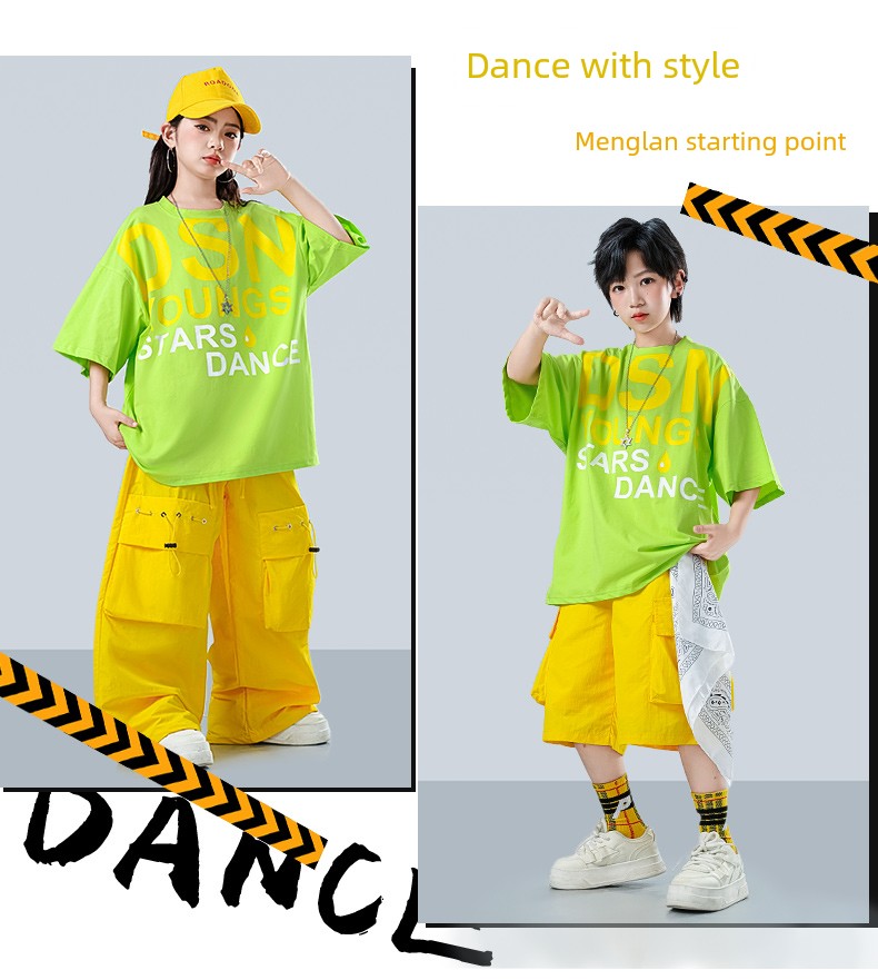 Street Dance Children's Trendy Clothing Summer Dopamine Kids Hiphop Stage Performance Outfits Boys and Girls Street Performance Costumes — 5
