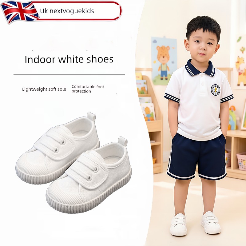 Kindergarten Indoor White Shoes for Boys, Lightweight Indoor Shoes for Children Entering School, White Canvas Shoes, White Cloth Shoes for Boys