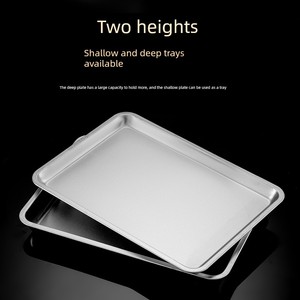 Thickened 304 Stainless Steel Tray, Flat-Bottomed Square Tray, Rectangular Commercial Steaming Tray, Food-Grade Barbecue