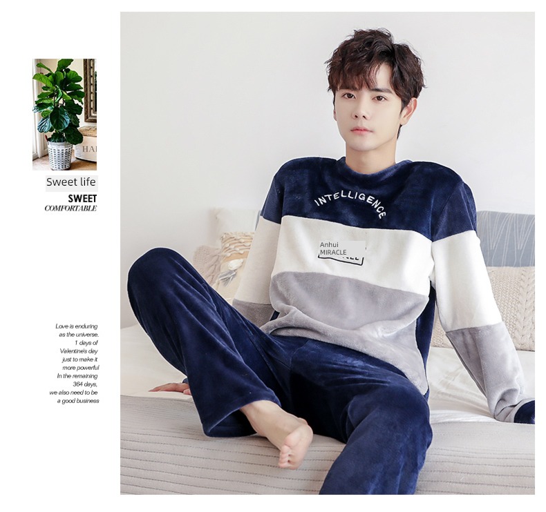 male thickening keep warm Flannel Condom Autumn and winter pajamas
