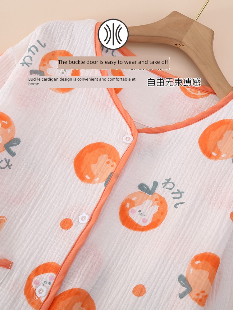Cotton gauze spring and autumn Korean version Cardigan No collar pajamas