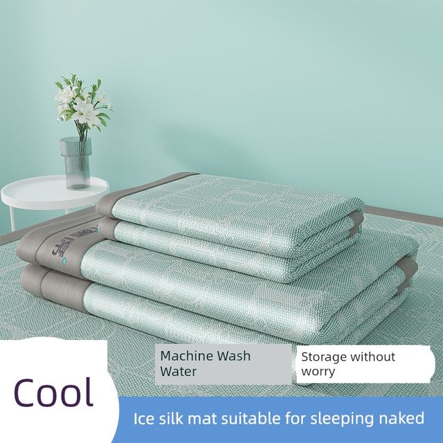 Summer cool ice silk mat three-piece set single and double student washable folding bed sheet soft mat