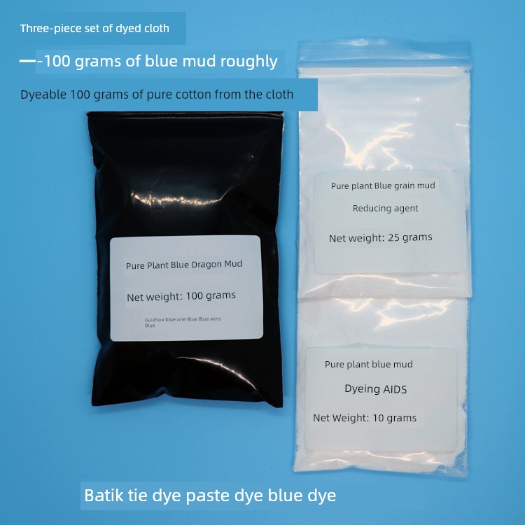 Guizhou Blue Indigo Dye Dyeing Cloth Three-Piece Set DIY Kit for the Novice Environmental-Friendly Non-Boiling Wax Dyeing Tie-Dyed Lake Dyeing