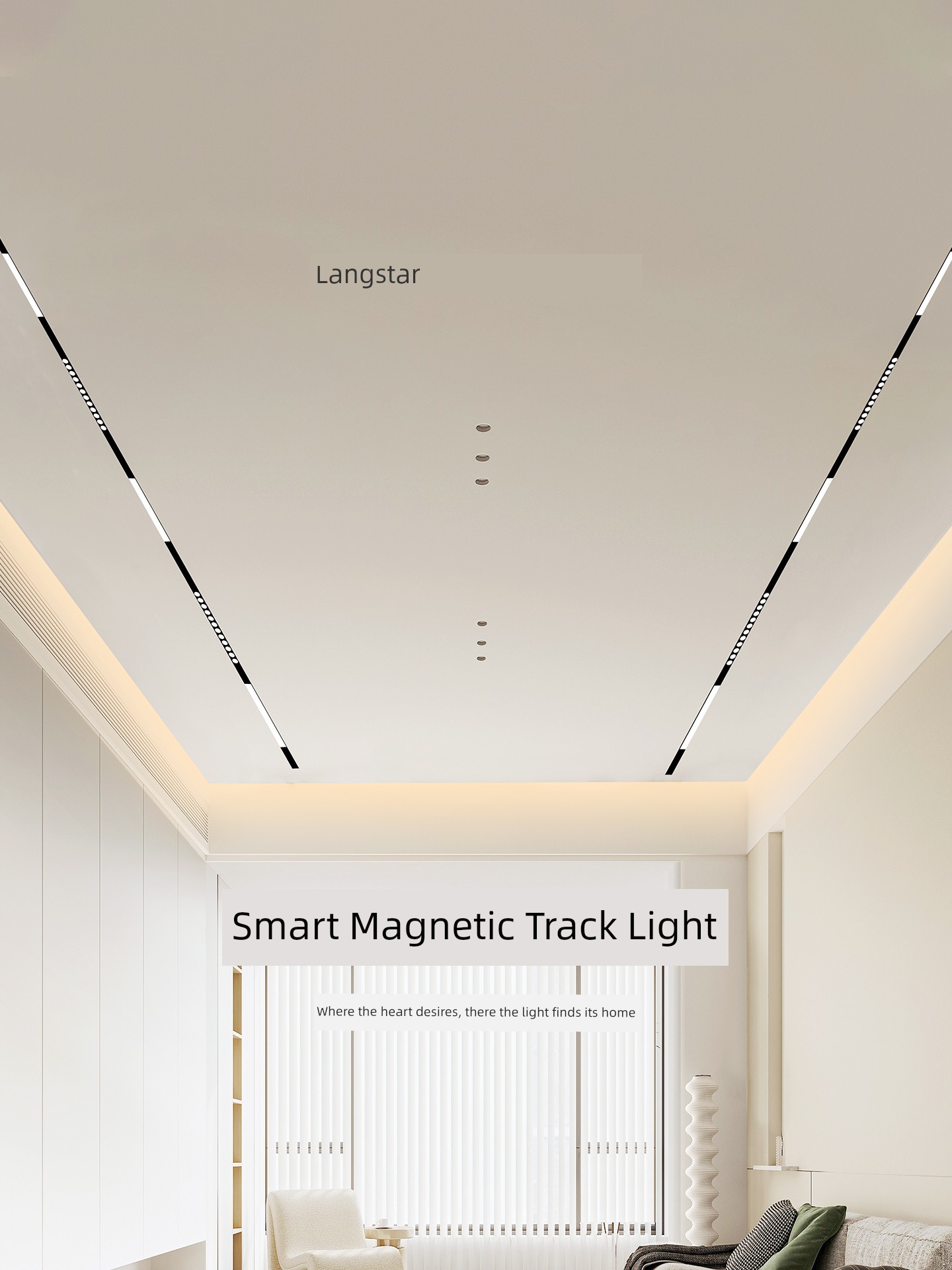 Langstar Smart Magnetic Track Light Embedded Led Mainless Lighting System for Living Room Has Been Connected to the Mi Home App for Control