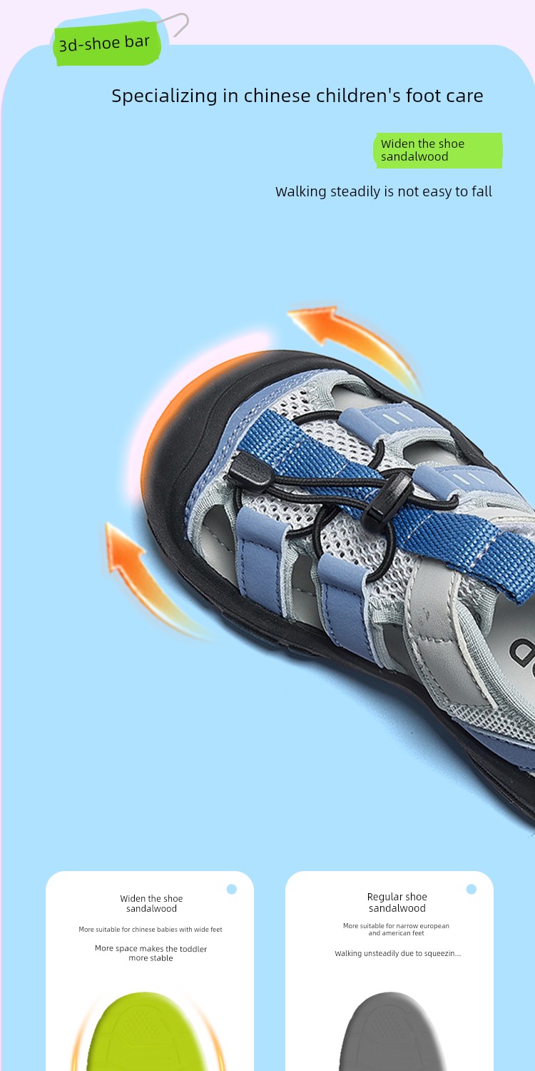 Mqd Boys' Lightweight Sports Sandals 2026 Summer Style Hollow Breathable Non-Slip Outdoor Closed-Toe Beach Shoes — 7