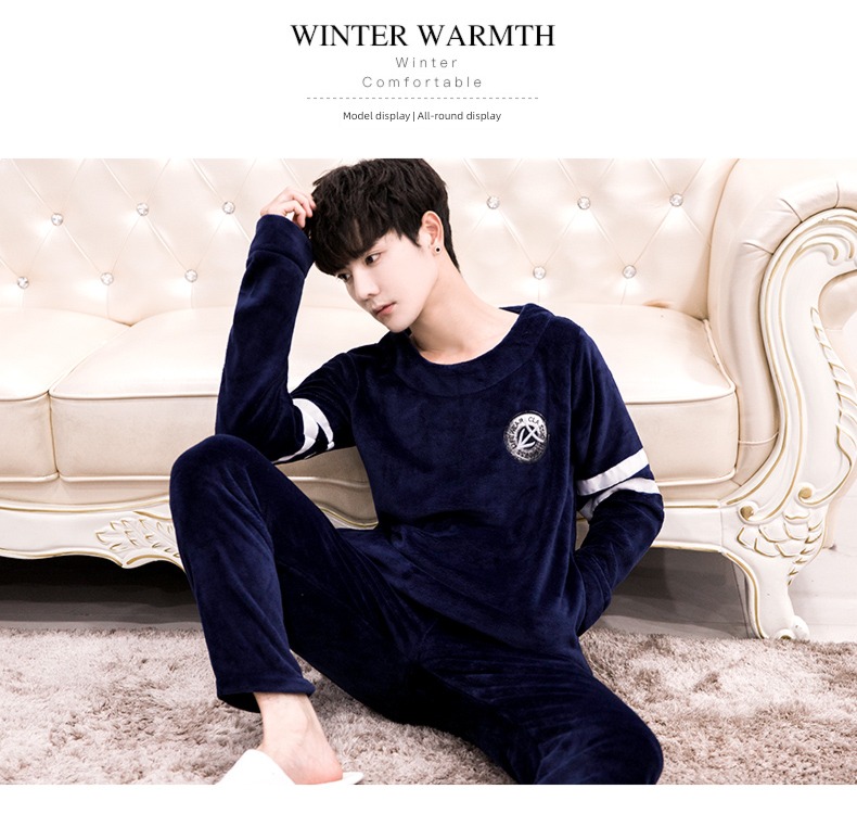 winter thickening Flannel spring and autumn keep warm male pajamas