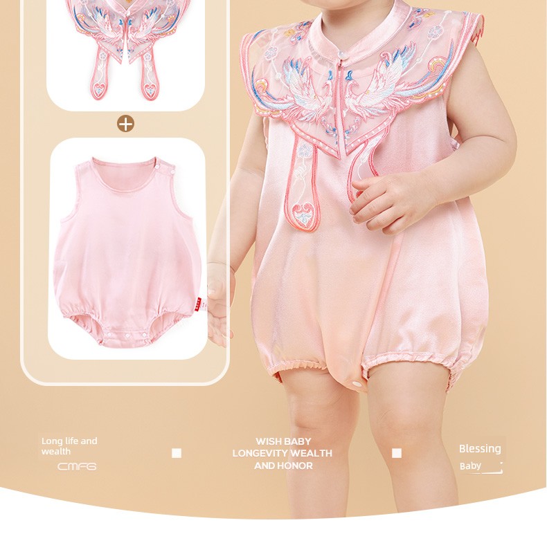 Longevity and Prosperity Mulberry Silk Romper for Baby Girls, New Chinese Style Spring and Summer Full Moon and Hundred Days Clothing, One-Year-Old Baby — 9