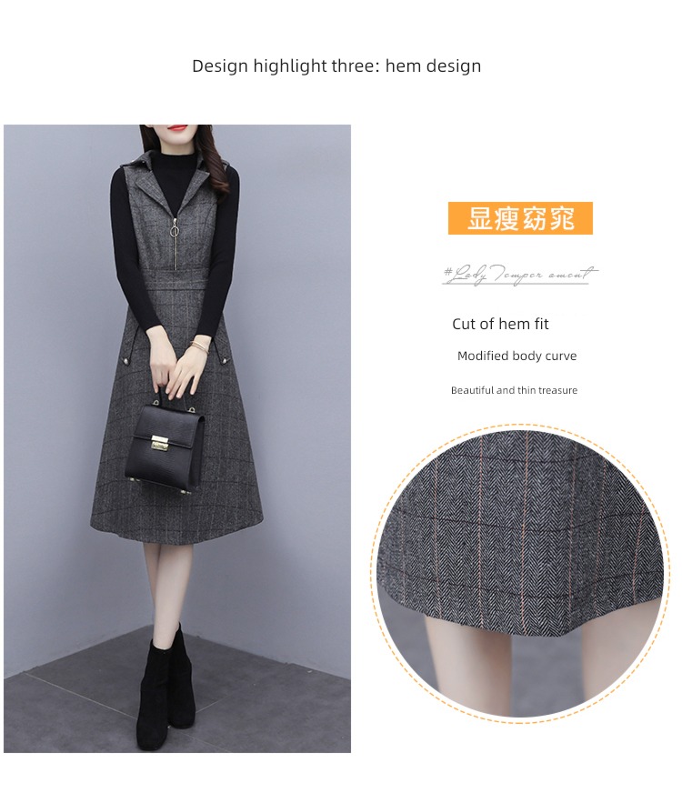 Autumn and winter Wool lattice Close your waist Show thin Dress suit
