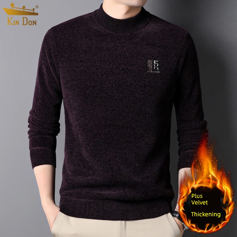 golden shield chenille  thickening Cashmere middle age Round neck sweater