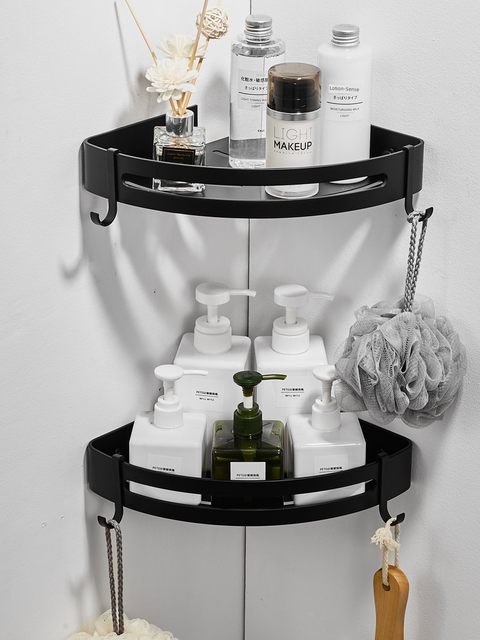 No punch-out bathroom corner basket black triangle shower room storage rack tripod bathroom corner storage rack