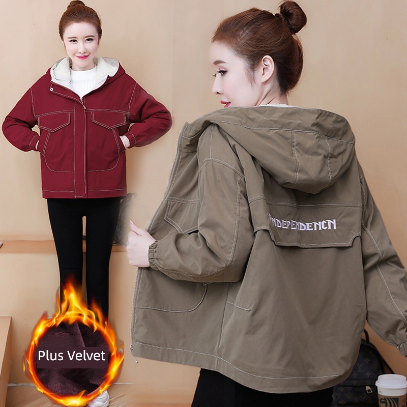 loose coat female Retro Hong Kong flavor cotton work clothes Jacket lamb