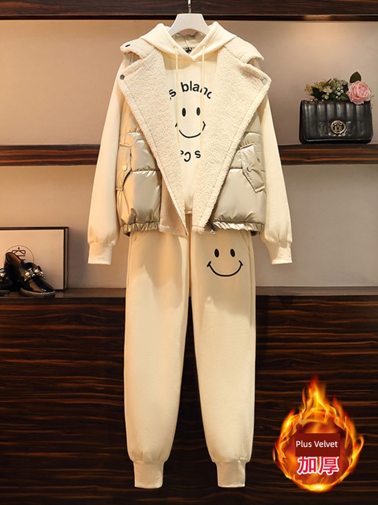 Plush leisure time Athletic Wear suit ma'am new pattern 2022 Autumn and winter thickening Sweater Vest fashion Three piece set