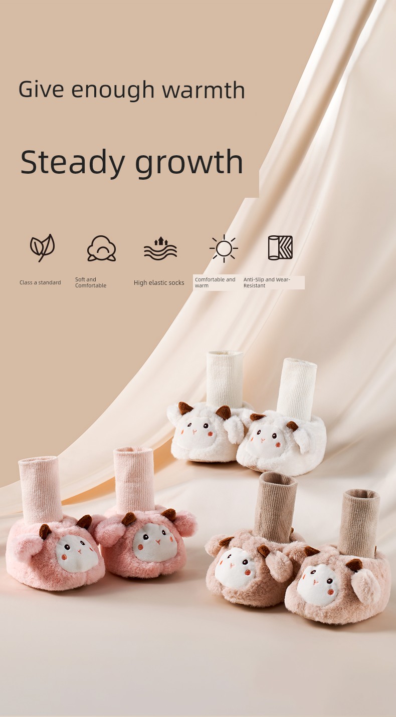 Baby Shoes for 6 to 12 Months, Autumn and Winter Models, 0-3 Months Shoes and Socks, Pre-Walking Shoes, Soft Sole, Non-Slip, Toddler Cotton Shoes with — 2