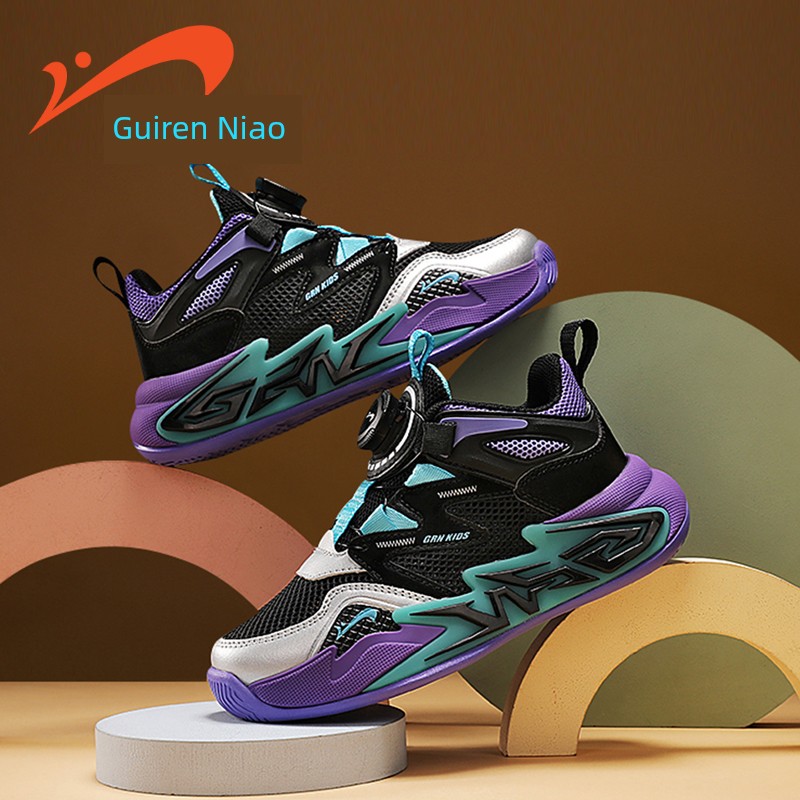 Guirenniao Boys' Shoes with Rotary Buckle Running Shoes 2026 New Model Boys' Basketball Autumn Style Youth Children's Sports Shoes — 3