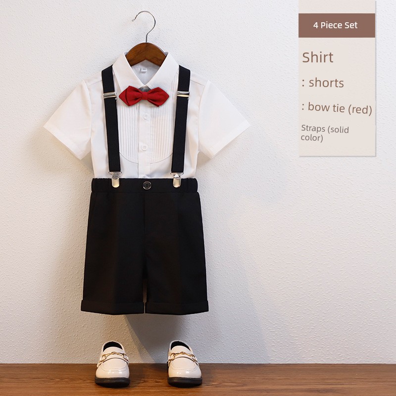 Baby Boy's One-Year-Old Formal Suit Set, Summer Boys' Stylish Suit, Children's Suspenders Two-Piece Set, Flower Boy Host Outfit — 7