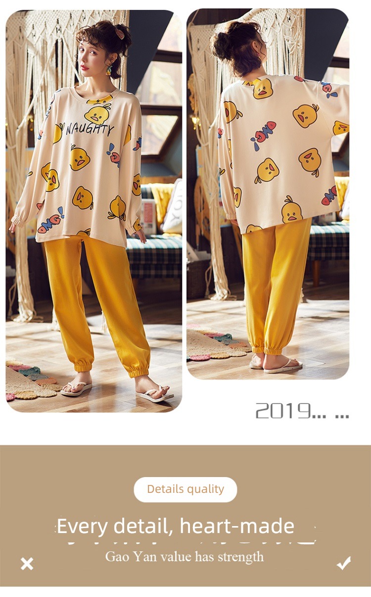 pure cotton Long sleeve autumn Big size student female green pajamas