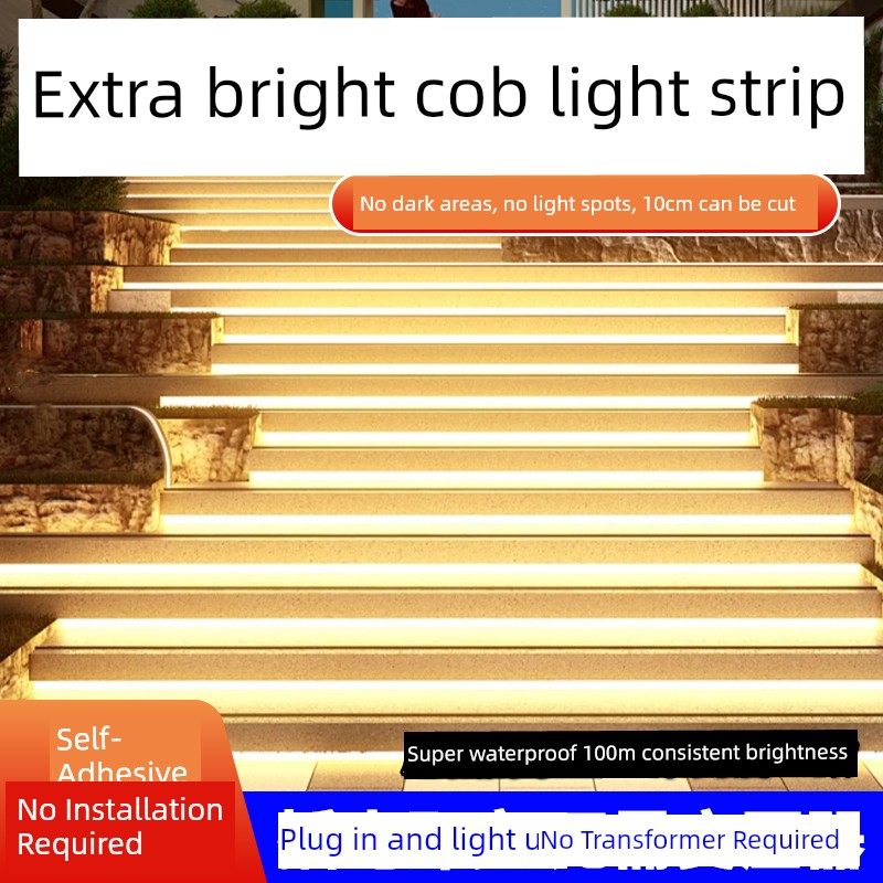 Cob Light Strip Led Light Strip Super Bright Outdoor Waterproof Outdoor Courtyard Self-Adhesive Linear Light 220V Home Living Room Lighting