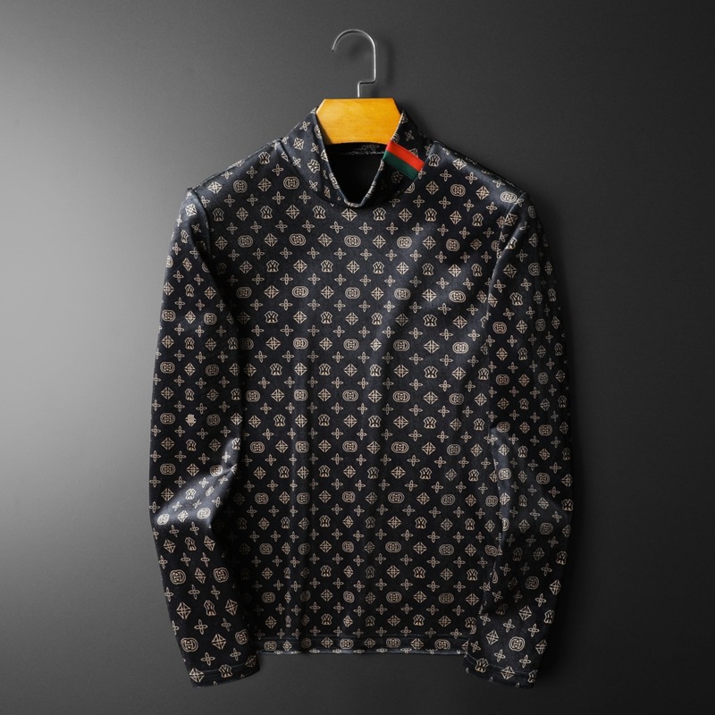 Medium high collar thickening Velvet lattice Long sleeve T-shirt