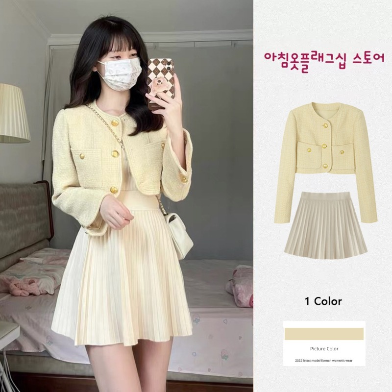 Celebrity xiaoxiangfeng temperament Light cooked Pleat Short skirt loose coat