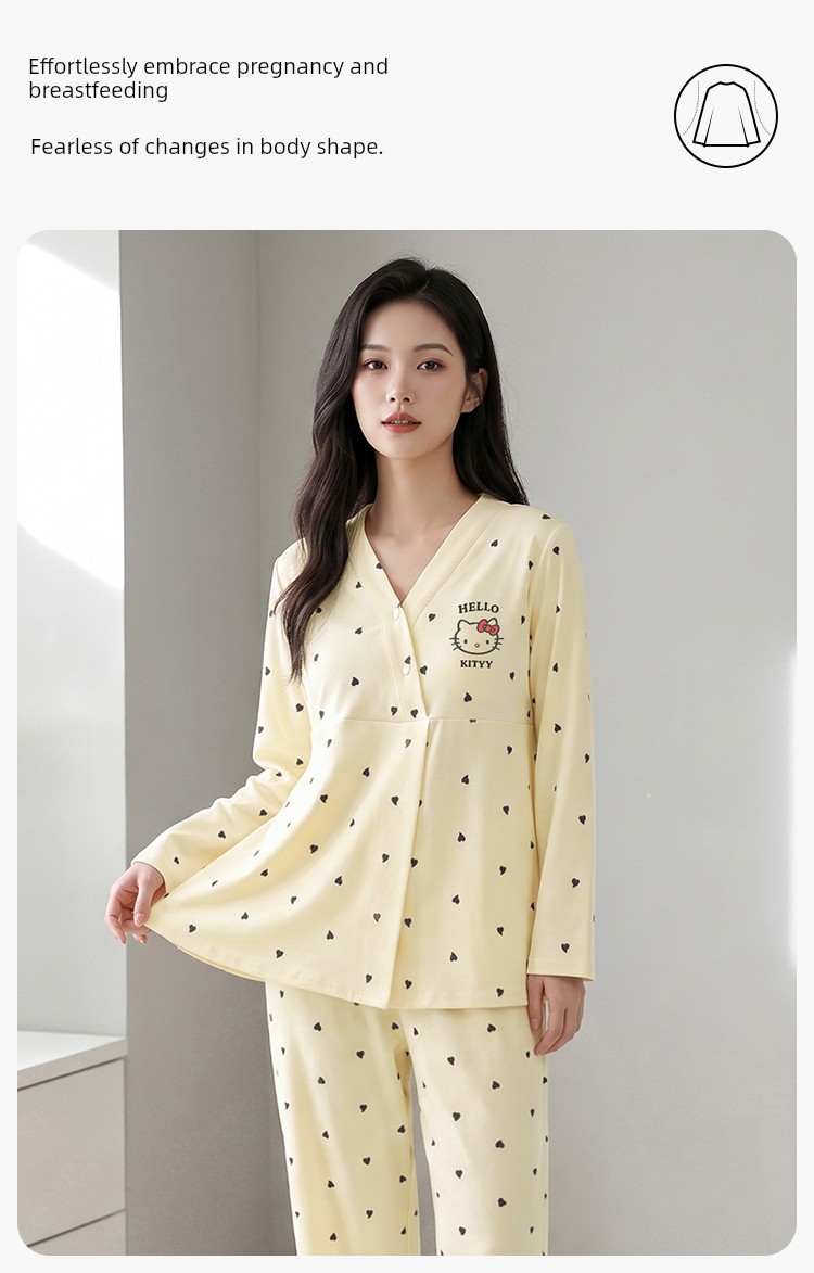 Anna Mommy's Pure Cotton Maternity Pajamas with Hat, Spring and Autumn Style, Nursing Sleepwear, Autumn and Winter Loungewear Set — 8