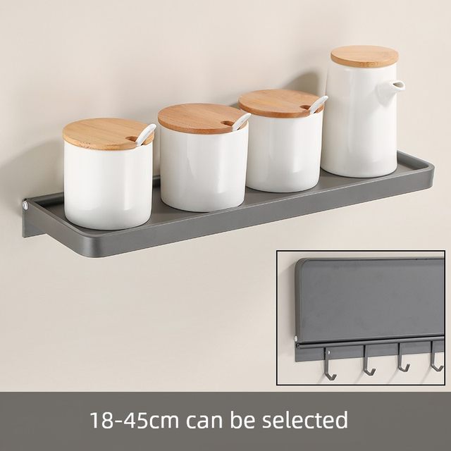 Gun grey wall-mounted folding kitchen storage rack hanging rod space aluminum hanger storage rack condiment rack no hole punch