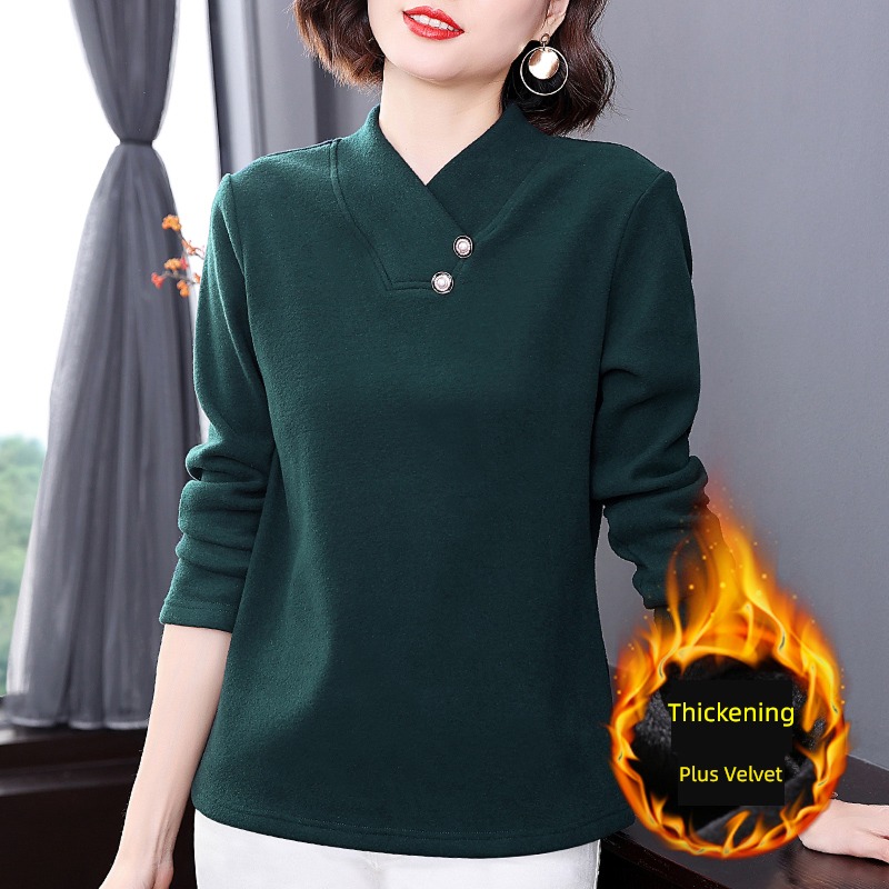 Long sleeve T-shirt Plush keep warm Half high collar Undershirt