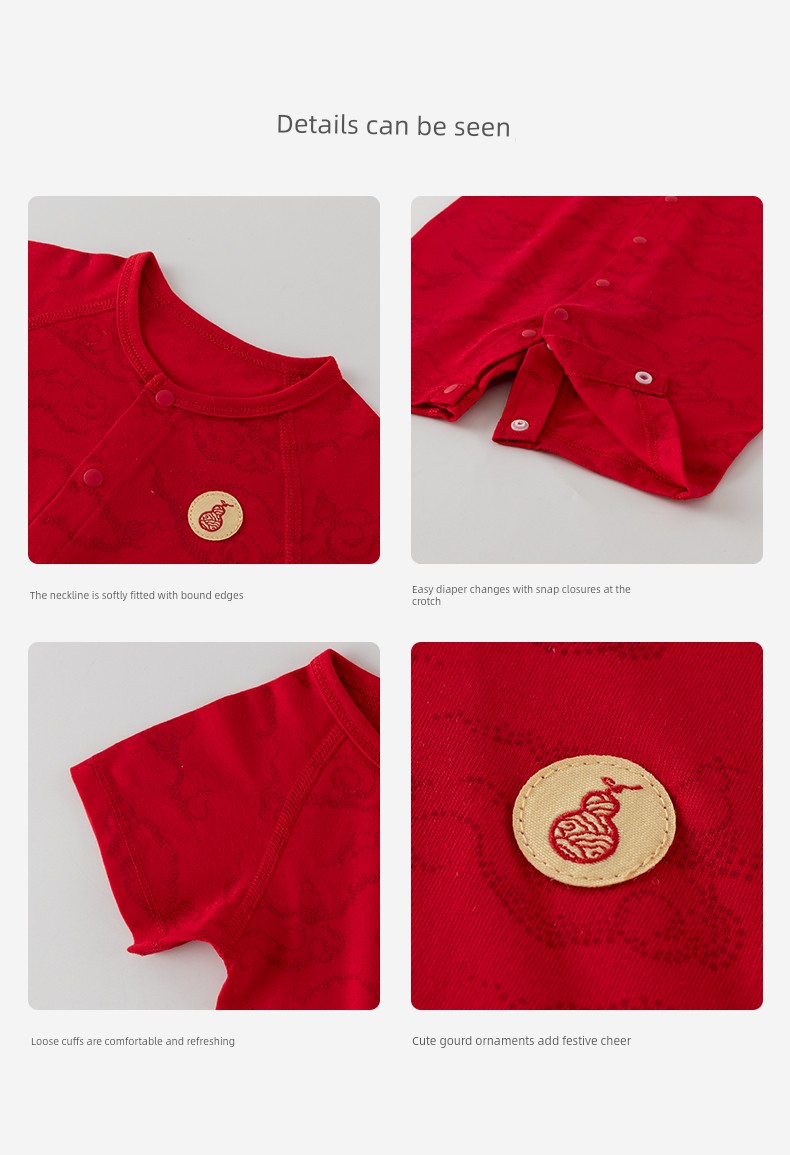 Tony Bear Baby Romper Red Short-Sleeve Summer Pure Cotton Thin Style Festive Full-Month Outfit for Baby's 100-Day Celebration — 16