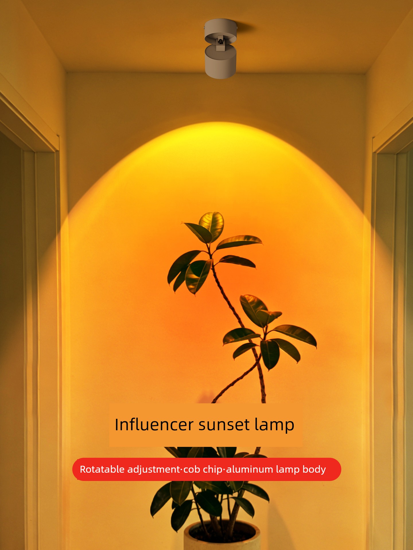 Sunset Red Light, Sun Never Sets, Recessed Spotlight for Hallway Entrance, Home Use, Trendy Atmosphere Sunset Lamp, Water Ripple Light