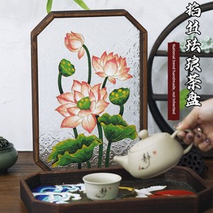 DIY Materials for Traditional Handcrafted Cloisonné Enamel Painting, Cloisonné Tea Tray, Glass Tray with Begonia Flowe