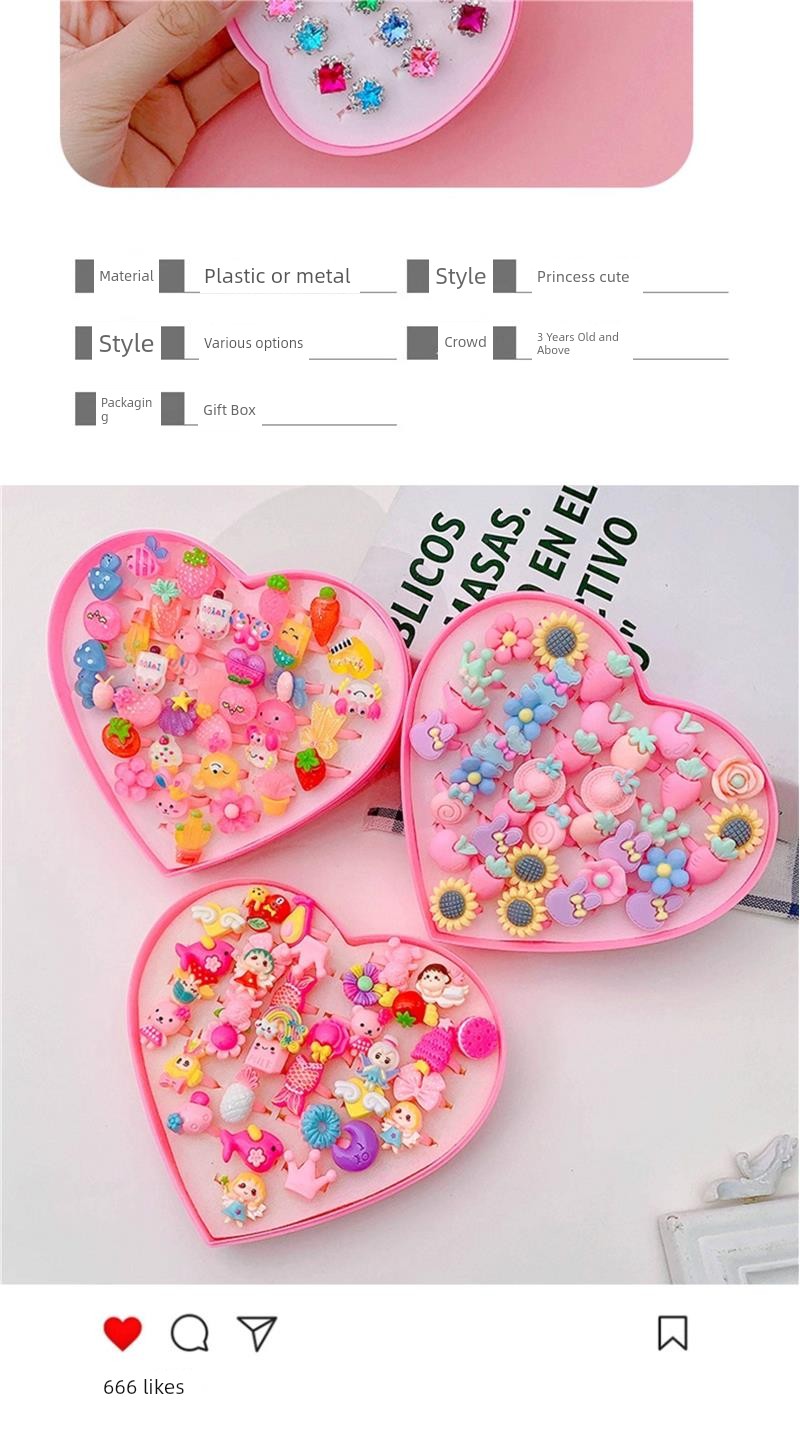 Children's Ring for Girls, Frozen Elsa Princess Imitation Diamond Gemstone Small Ring, Girl's Heart-Shaped Jewelry Gift Box — 3