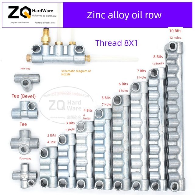 Zinc alloy type A resistance oil circuit distributor oil pump oil drain internal thread connection M8X1 oil pipe joint