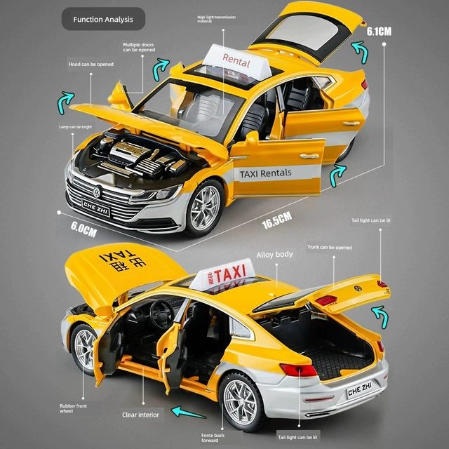 Large Volkswagen Alloy Taxi Children's Toys Six-Door Car Model Taxi Boy Toy Car Gift