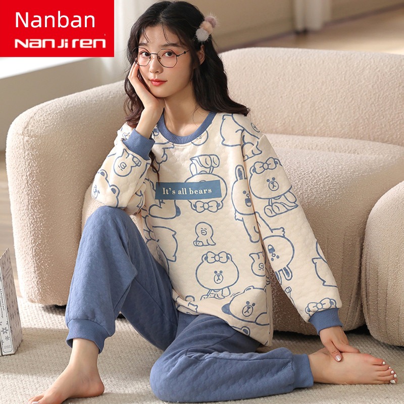 NGGGN interlayer Women's money thickening pure cotton Big size pajamas