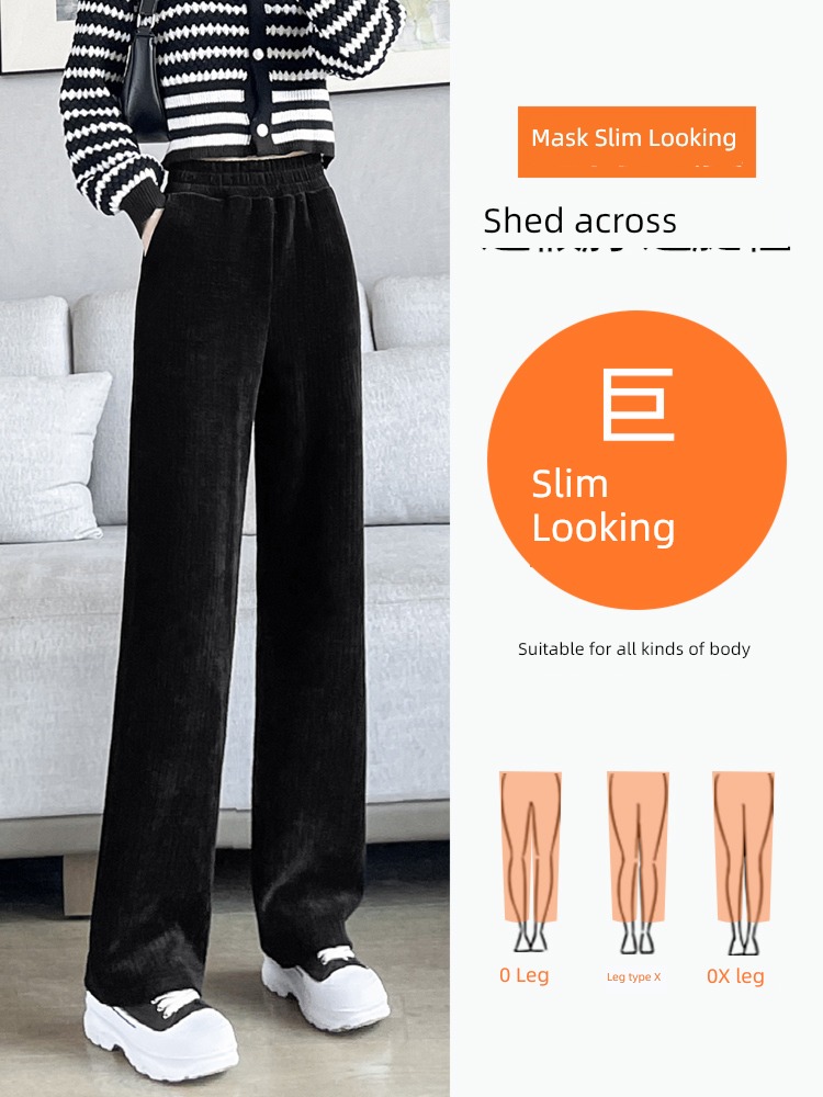 chenille  female Autumn and winter High waist leisure time Plush Wide leg pants
