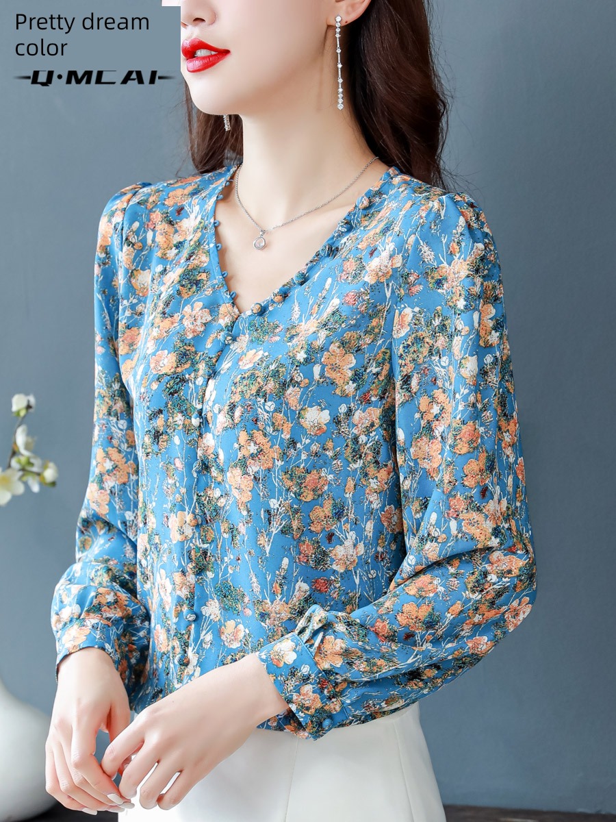 Women Long sleeve Early autumn Mature wind good-looking Chiffon shirt