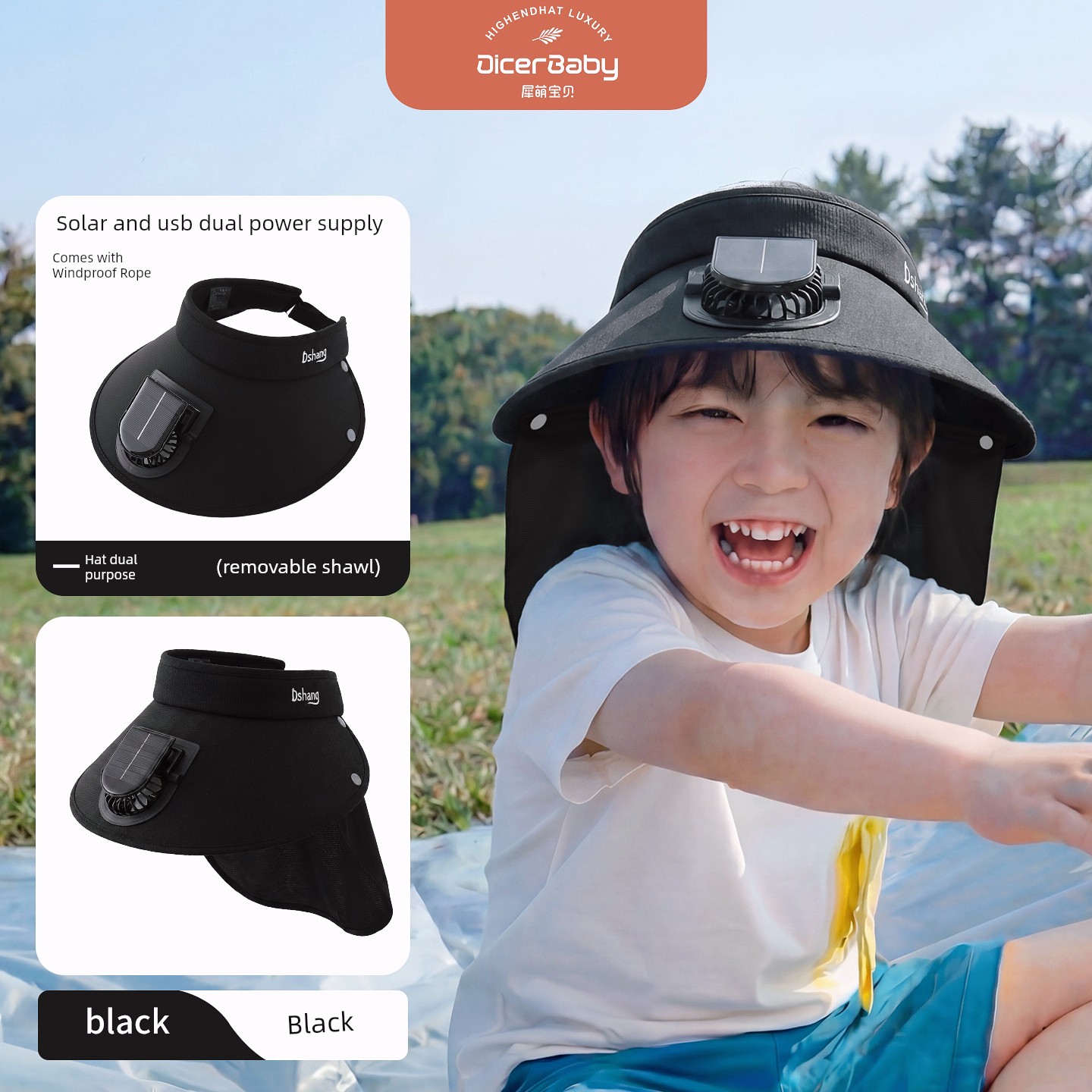 Children's Fan with Solar-Powered Sun Protection Hat, Summer Sunshade Hat for Boys and Girls, Baby Sun Hat, Sunshade Hat — 5