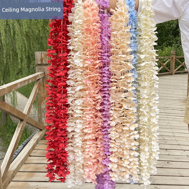 Yanlan String Wedding Hall Ceiling Flowers Artificial Wedding Bench Fake Flower Hydrangea String Silk Flower Wedding Props Ornamental Flower