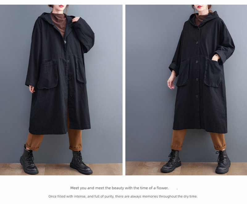 loose coat female Medium and long term leisure time Hooded Windbreaker loose coat