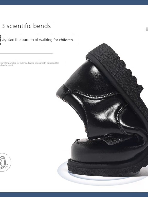 Boys' Leather Shoes 2026 Spring and Autumn New Style Black British Performance Shoes Single Shoes Soft Sole Children's Student Performance Shoes — 5