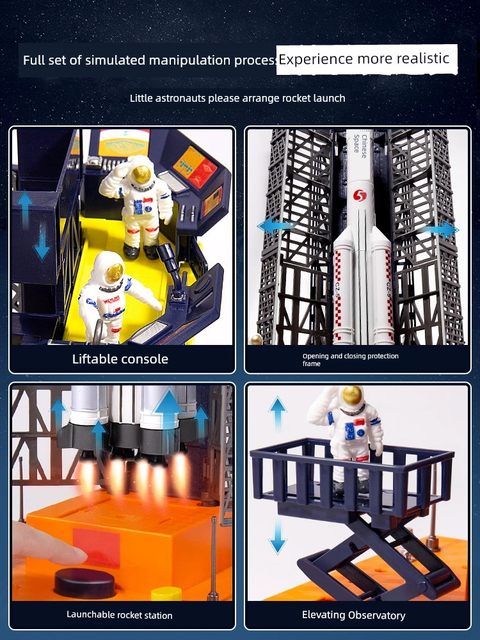 火箭玩具儿童发射筒航天模型神舟12号飞机空间站宇宙飞船拼装摆件