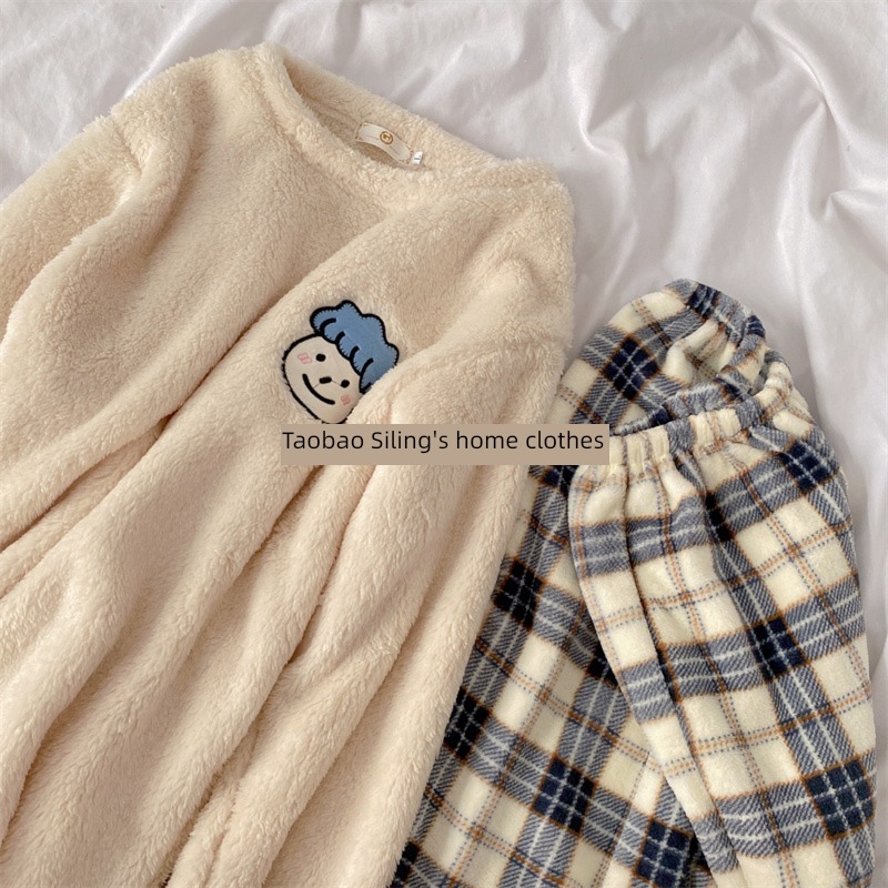 cartoon man Flannel Autumn and winter lovers pajamas
