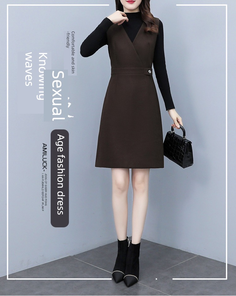 Age reduction Wool Autumn and winter Show thin Vest Dress
