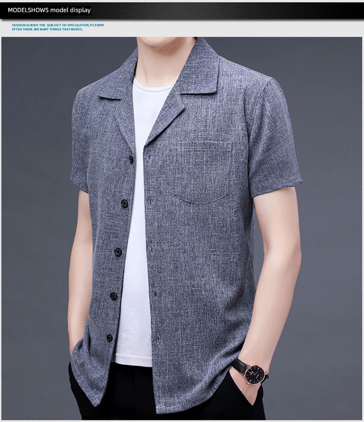 tide Short sleeve middle age Lapel business affairs Mercerized cotton shirt